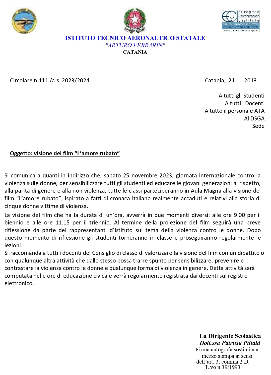 Cir.111 giornata contro la violenza sulle donne